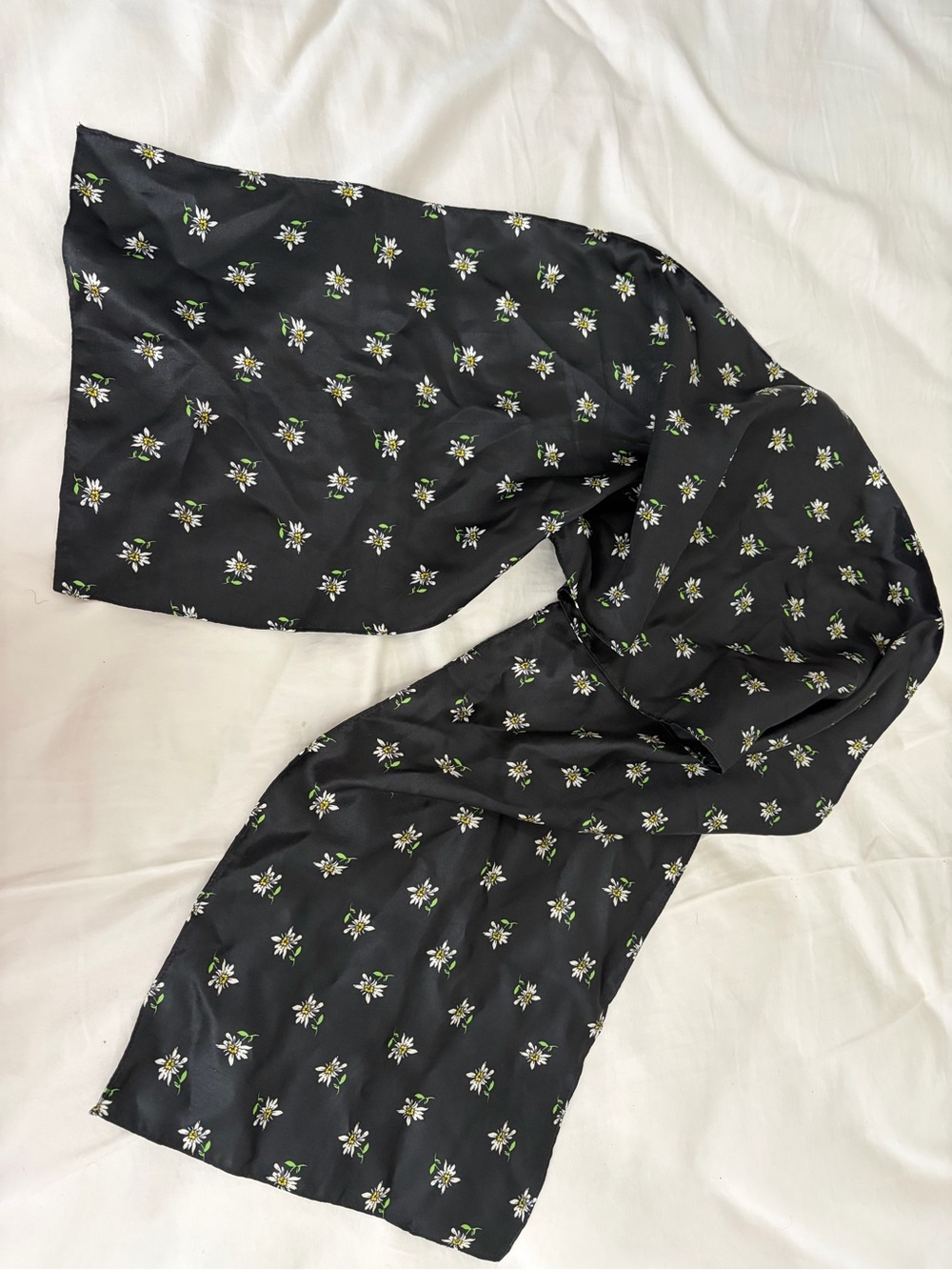 Black Floral Print Long Lightweight Scarf
